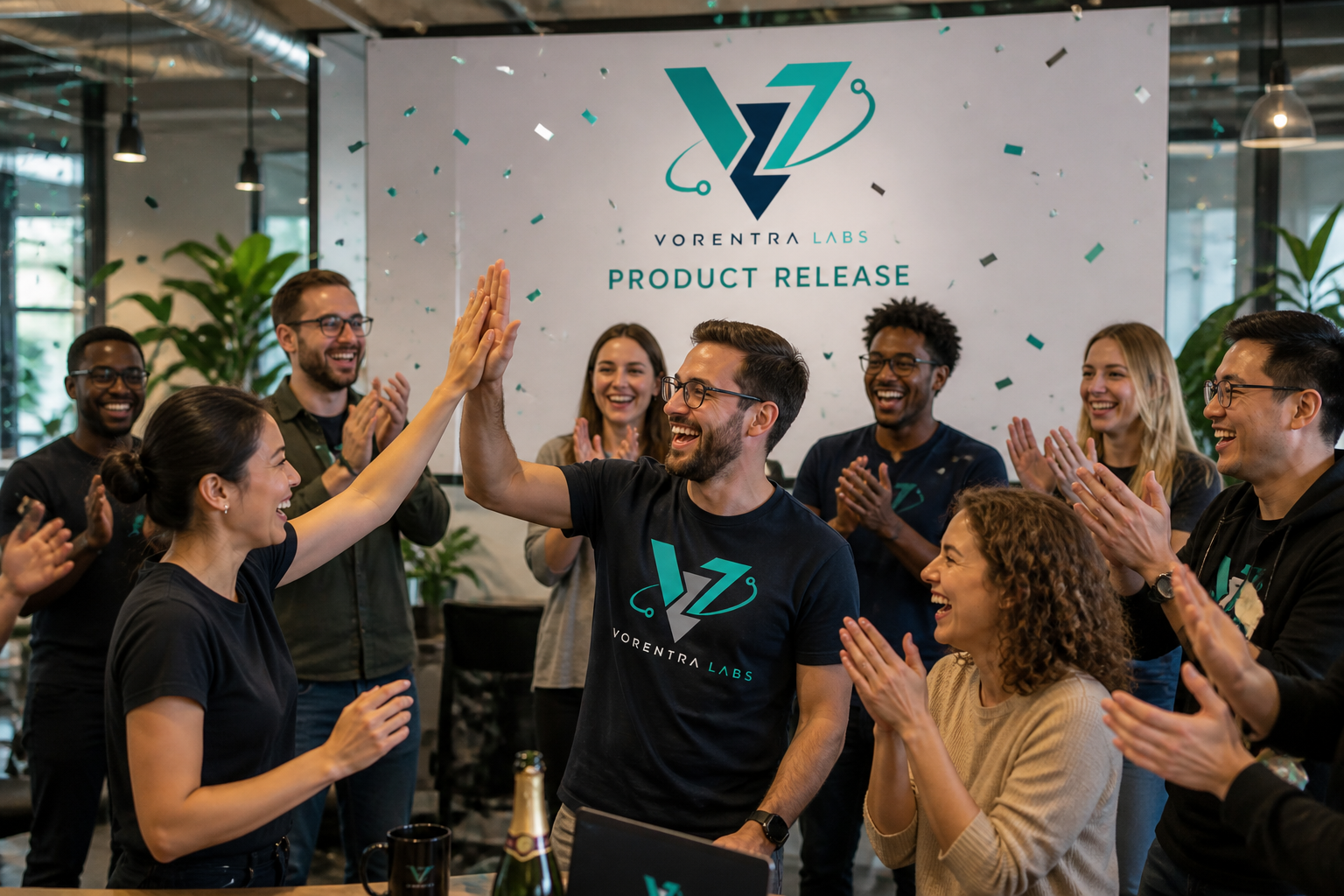 Team celebrating a successful release