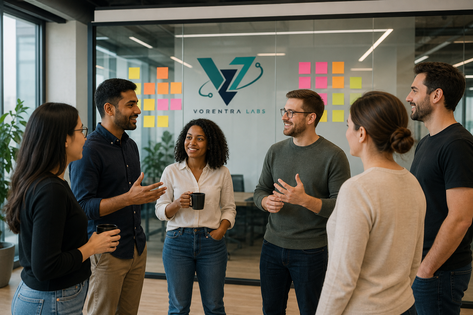 Diverse team during morning standup