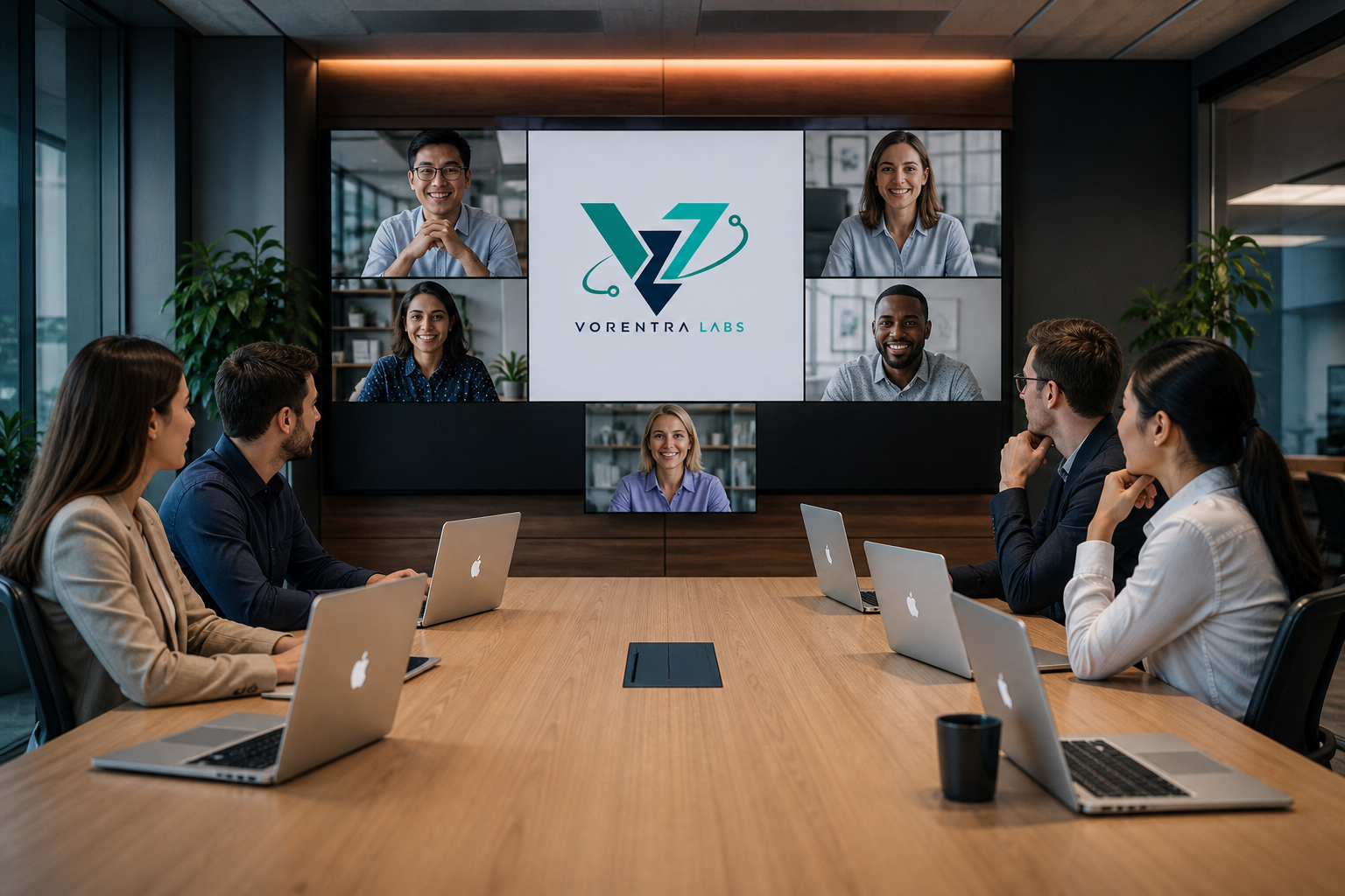 Employees attending a hybrid town hall